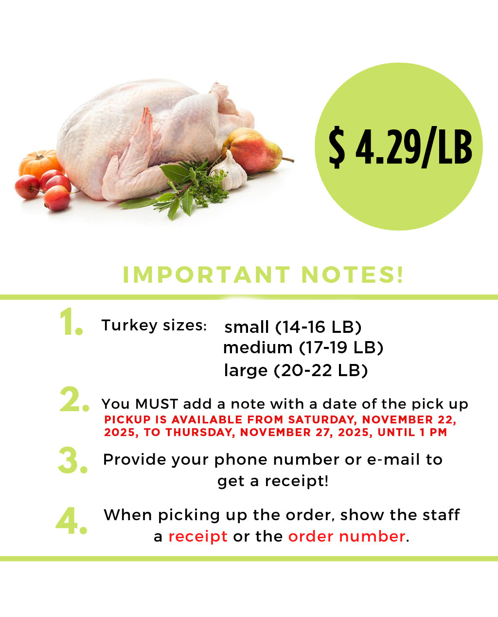 FRESH TURKEY ORDERS