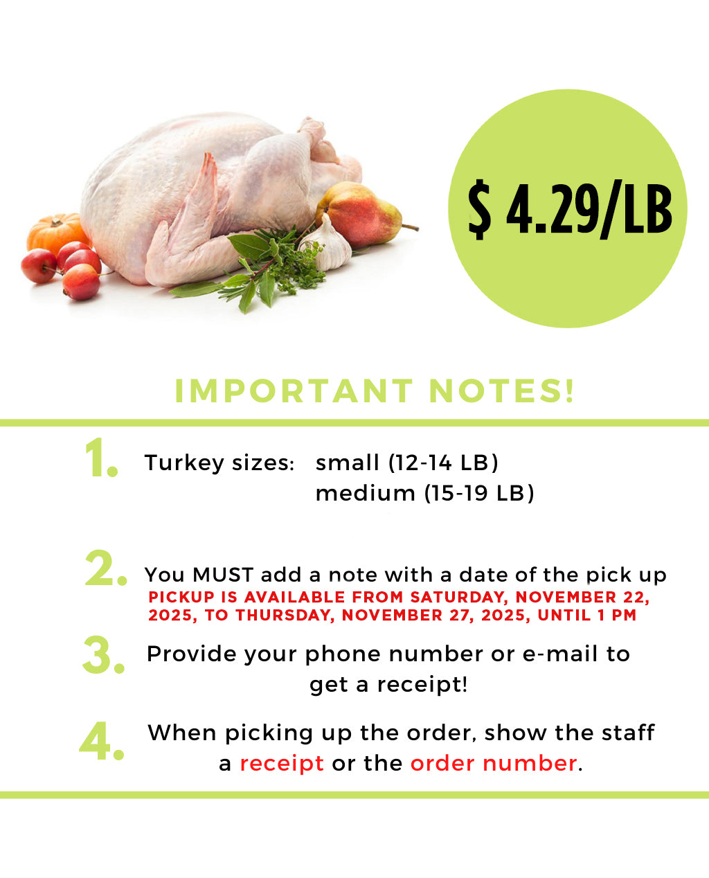 FRESH TURKEY ORDERS